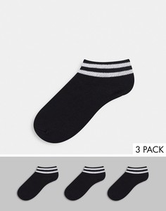Набор из 3 пар черных носков до щиколотки в белую полоску French Connection-Черный цвет