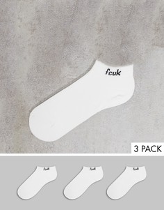 Набор из 3 пар черных носков до щиколотки с логотипом FCUK French Connection-Белый