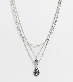 Ожерелье из цепочек в несколько рядов с крестом из полированного серебра Reclaimed Vintage Inspired-Серебристый