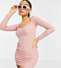 Нежно-розовое платье мини в рубчик с овальным вырезом Flounce Petite-Розовый цвет