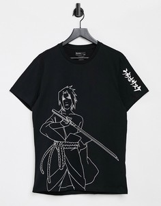 Черная футболка с принтами на груди и спине Bershka Naruto-Черный цвет