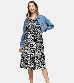 Черное платье миди с белым звериным принтом Topshop Maternity-Многоцветный