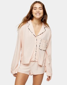 Розовая пижамная рубашка с полосатой отделкой по краю от комплекта Topshop-Многоцветный