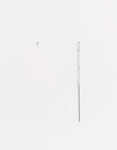 Серебристые непарные серьги-гвоздики с цепочкой и планкой ASOS DESIGN-Серебряный