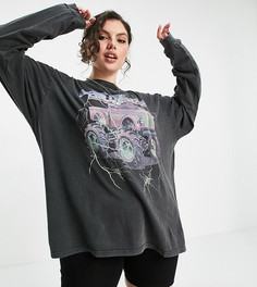 Выбеленный в винтажном стиле oversized-лонгслив с принтом от комплекта New Girl Order Curve-Серый