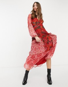 Платье макси с длинными рукавами и смешанным принтом Hope & Ivy-Красный