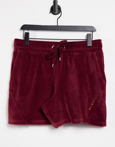 Велюровые oversized-шорты с атласной вышивкой римских цифр от комплекта ASOS DESIGN-Красный