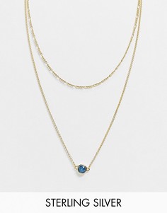 Позолоченное ожерелье из стерлингового серебра с синим камнем Serge DeNimes-Золотистый