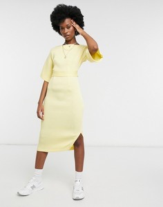 Лимонное платье миди в рубчик с юбкой-карандашом и завязкой на спине Closet London-Желтый