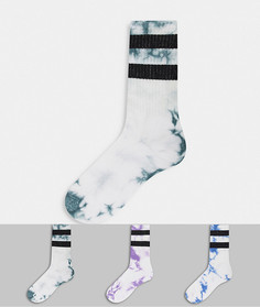 Набор из 3 пар сиреневых носков с принтом тай-дай Burton Menswear-Фиолетовый цвет