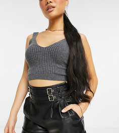 Черные шорты с присборенной талией из искусственной кожи River Island Petite-Черный цвет