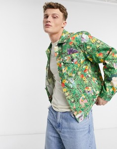 Джинсовая куртка винтажного кроя со сплошным принтом садовых цветов Levis x Pokemon-Зеленый цвет