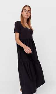 Stradivarius Платье Миди Из Двух Типов Материала Женская Коллекция Черный Xl