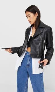 Stradivarius Куртка Из Искусственной Кожи В Байкерском Стиле Черный S