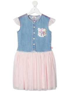 Billieblush джинсовое платье-рубашка с тюлем