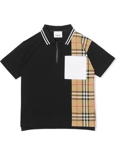 Burberry Kids рубашка поло на молнии со вставкой в клетку Vintage Check