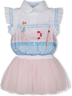 Lapin House платье-рубашка с подолом из тюля