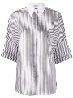 Brunello Cucinelli рубашка в полоску с контрастным воротником