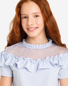 Голубая блузка с оборками для девочки Gloria Jeans