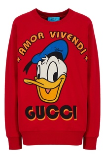 Красный свитшот с принтом Donald Duck Gucci