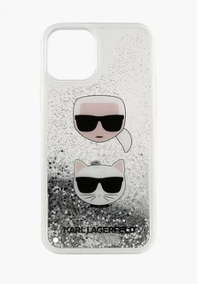 Чехол для iPhone Karl Lagerfeld 12 mini (5.4), Liquid glitter Karl and Choupette heads Silver