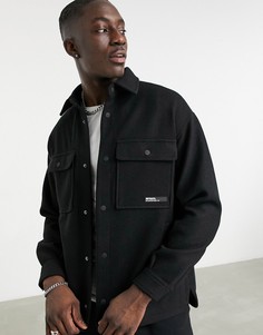 Черная рубашка навыпуск Bershka-Черный цвет