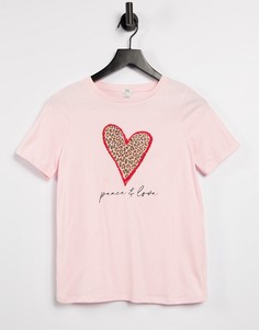 Розовая футболка с леопардовым принтом в форме сердца River Island-Розовый цвет