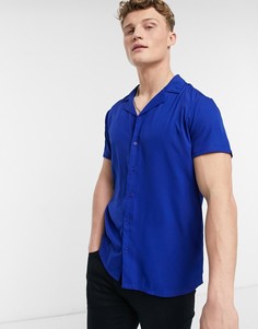 Рубашка кобальтового цвета с кубинским воротником и пуговицами Another Influence-Черный цвет