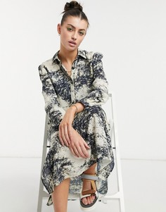 Платье-рубашка миди из переработанных материалов с мраморным принтом Aligne-Многоцветный