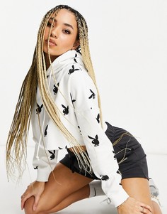 Белый укороченный худи с принтом кроликов от комплекта Missguided Playboy