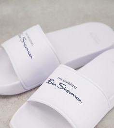 Белые шлепанцы для широкой стопы с логотипом Ben Sherman-Белый