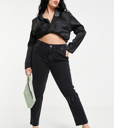 Черные выбеленные джинсы зауженного кроя в винтажном стиле с рваной отделкой и классической талией ASOS DESIGN Curve-Черный цвет