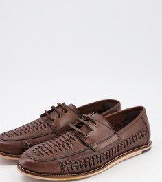 Коричневые кожаные туфли для широкой стопы на шнуровке с плетеной отделкой Silver Street-Коричневый цвет