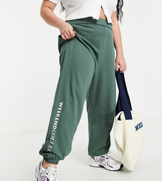 Oversized-джоггеры с эластичным поясом цвета хаки (от комплекта) ASOS Weekend Collective Curve-Зеленый цвет