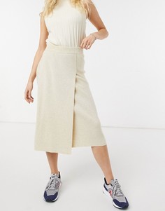 Кремовая вязаная юбка миди с запахом (от комплекта) Y.A.S-Белый