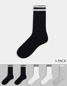 Комплект из 5 пар спортивных носков черного, серого и белого цвета с 2 полосками French connection-Многоцветный