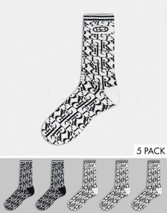 Набор из 5 пар носков с монограммным принтом River Island-Белый