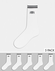 Набор из 5 пар белых носков с полосками River Island-Белый
