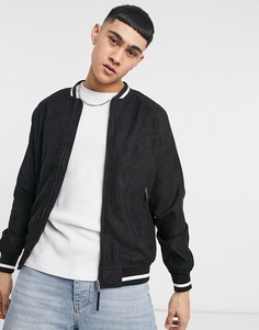 Черный бомбер из искусственной замши Bershka-Черный цвет