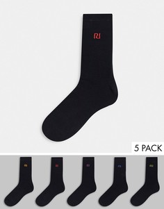 Комплект из 5 пар черных носков с вышивкой River Island-Черный цвет
