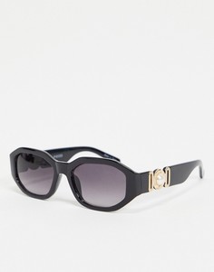 Черные солнцезащитные очки в винтажном стиле с золотистой отделкой на дужках Pieces-Черный цвет