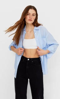 Stradivarius Рубашка Прямого Кроя В Полоску Небесно-Голубой Xl