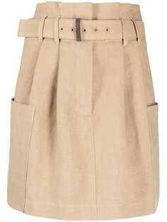 Brunello Cucinelli льняная юбка мини с присборенной талией