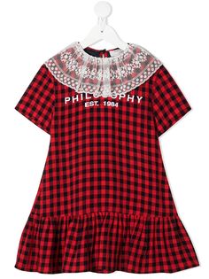Philosophy Di Lorenzo Serafini Kids платье в клетку с кружевом и логотипом