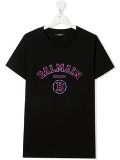 Balmain Kids футболка с вышитым логотипом