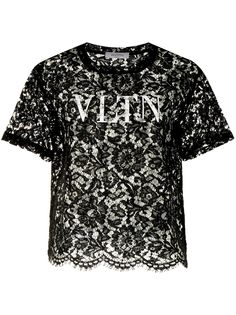 Valentino футболка с кружевом и логотипом
