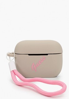 Чехол для наушников Guess Airpods Pro, Silicone case Script logo with cord Grey/Pink