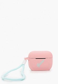 Чехол для наушников Guess Airpods Pro, Silicone case Script logo with cord Pink/Green