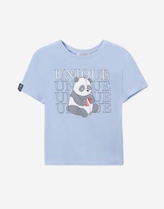 Голубая футболка с принтом Unique для девочки Gloria Jeans