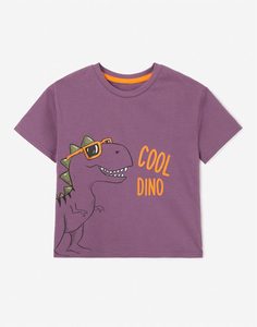 Фиолетовая футболка oversize с принтом Cool dino для мальчика Gloria Jeans